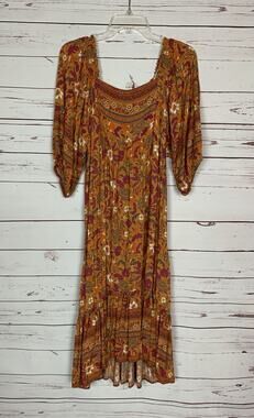 Umgee USA Boutique Women’s S Small Rust Floral Short Sleeve Boho Cute Long Dress